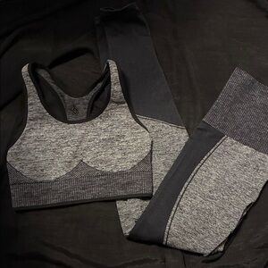 Third Love grey compression leggings and sports bra set.